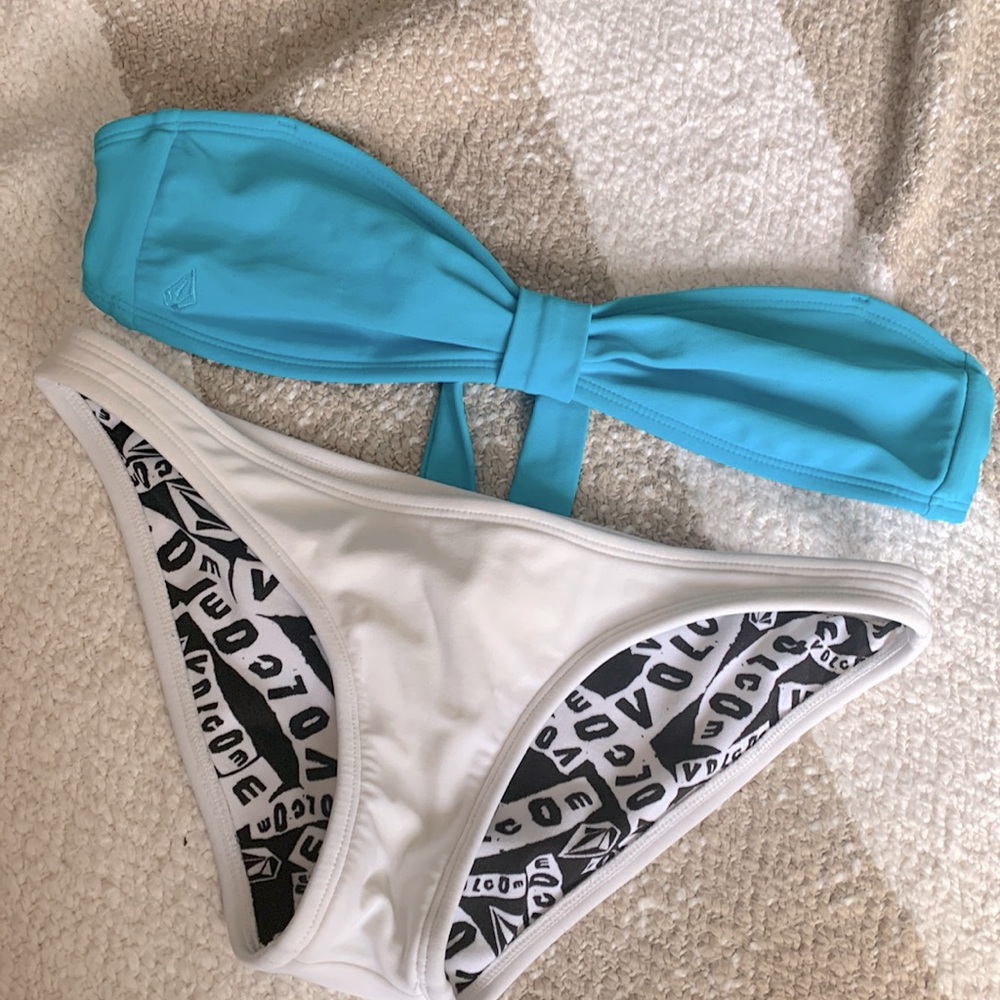 Volcom blue and white bikini